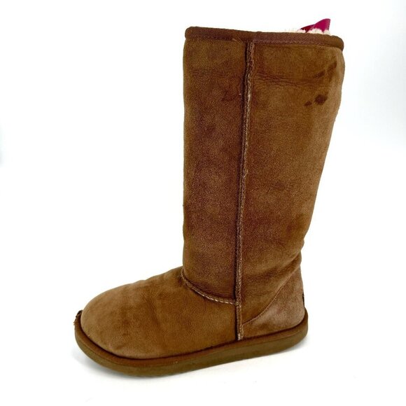 UGG Chestnut Classic Tall Sherpa Suede Leather Pull On Winter 8 Boots - Picture 1 of 10